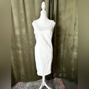 White mini dress - sleeveless - cool mesh neckline detail